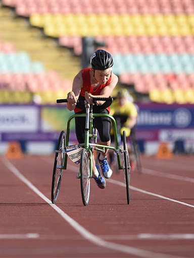 Nikolaj på sin framerunner på Berlin's atletikstadion i 2018